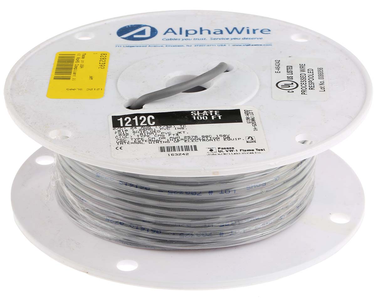1212c-sl005 Alpha Wire Alpha Essentials Communication & Control Control Cable, 2 Cores, 0.23mm² 24 AWG, Screened, 30 m, Grey