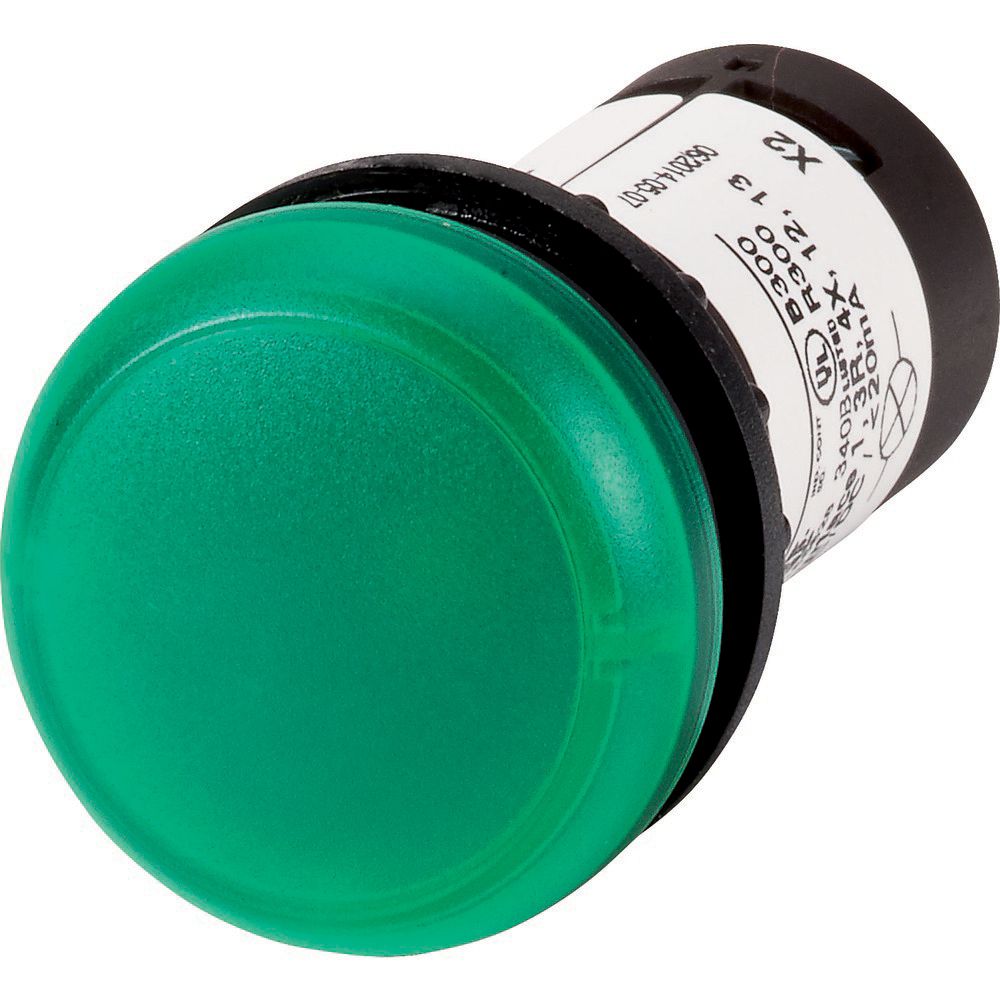 Eaton, C22, Panel Mount Green LED Indicator, 22.5 mm Cutout, IP69K, IP67, Dome, 230V