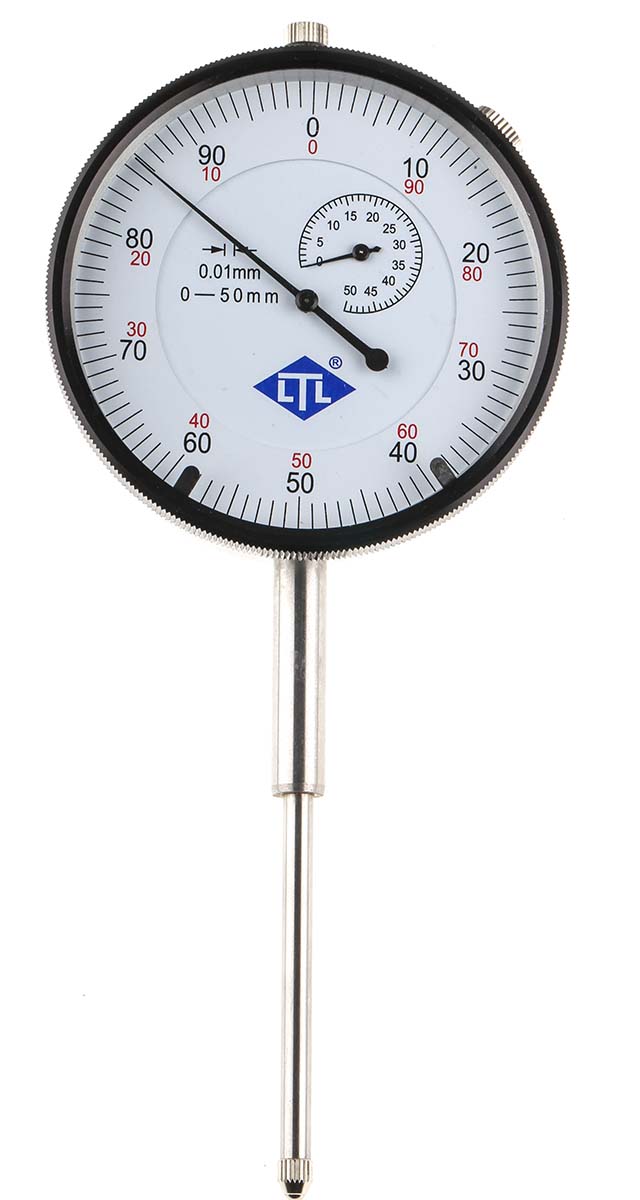 RS PRO Metric Dial Indicator 50 mm Max. Measurement, 0.01 mm Resolution, 0.045 FSD mm Accuracy