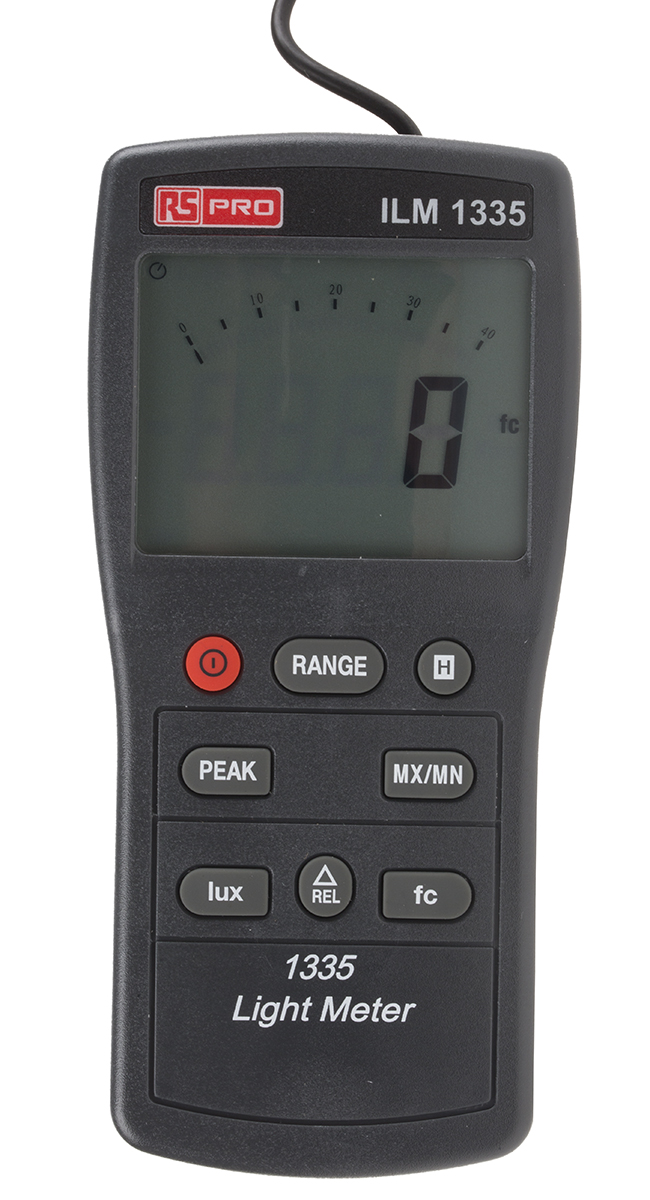 RS PRO ILM1335 Light Meter, 0lx to 400000 lx, ±3% rdg ±0.5% f.s