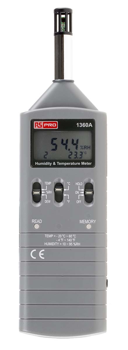 RS PRO RS1360A Hygrometer 60 °C, ±3 %RH Accuracy, 60 °C Max, 95 %RH Max