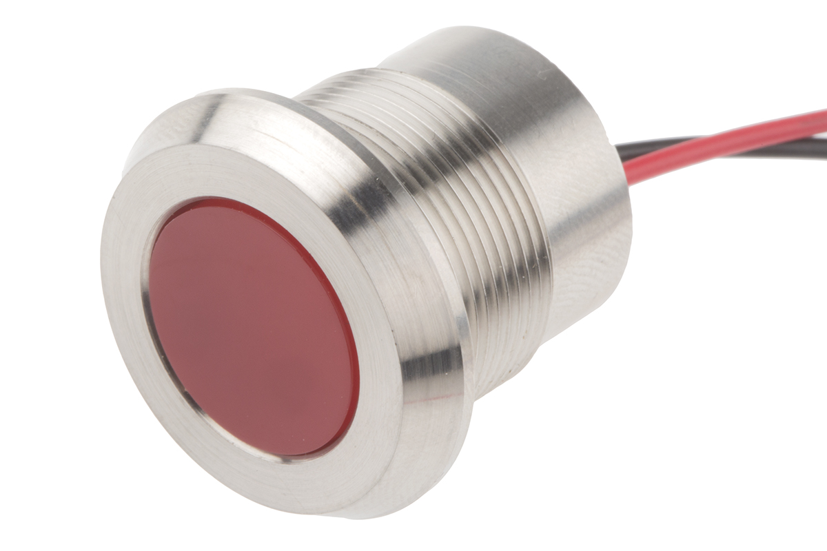 RS PRO Red Panel Mount Indicator, 12V dc, Lead Wire Termination, IP67