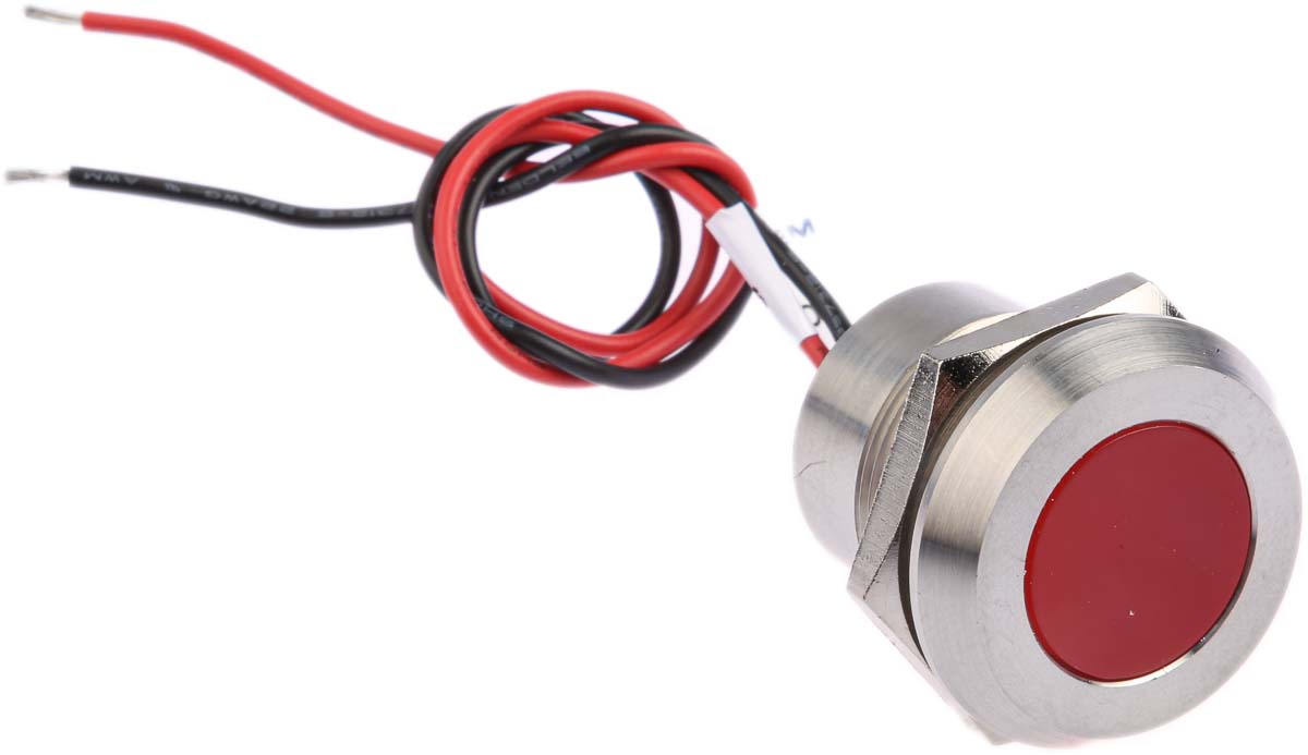 RS PRO Red Panel Mount Indicator, 24V dc, Lead Wire Termination, IP67