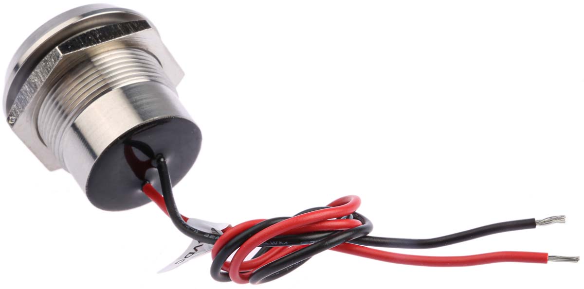 123-2424 RS PRO Red Panel Mount Indicator, 24V dc, Lead Wire Termination, IP67