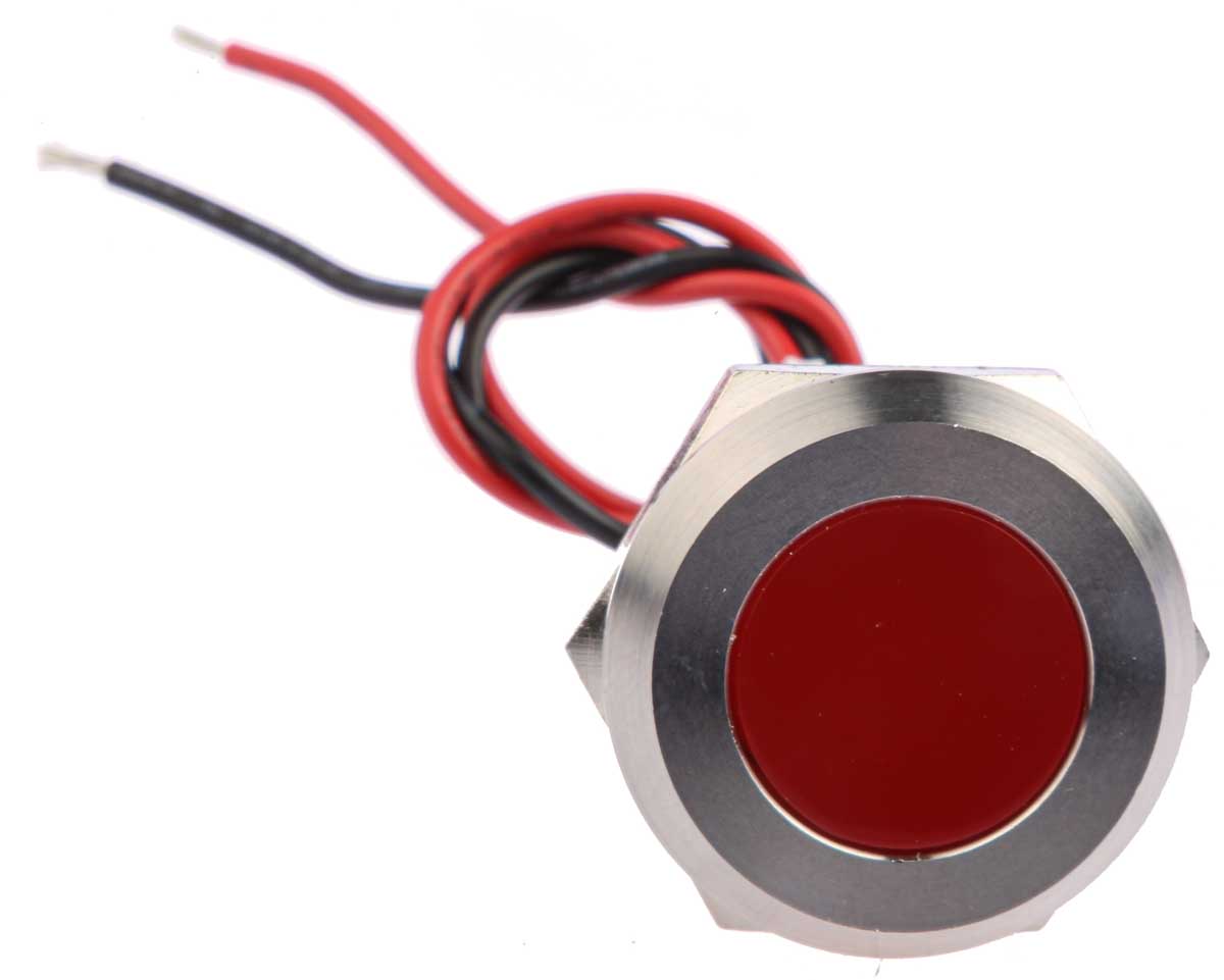 123-2424 RS PRO Red Panel Mount Indicator, 24V dc, Lead Wire Termination, IP67