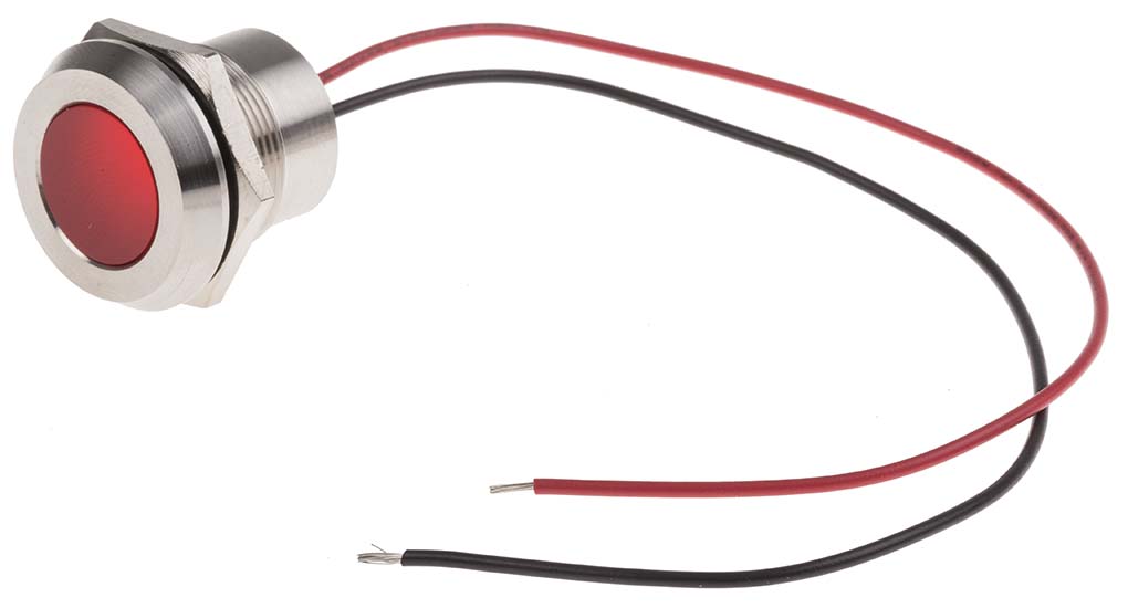 RS PRO Red Panel Mount Indicator, 28V dc, Lead Wire Termination, IP67