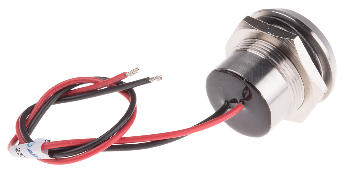 123-2426 RS PRO Red Panel Mount Indicator, 220V ac, Lead Wire Termination, IP67
