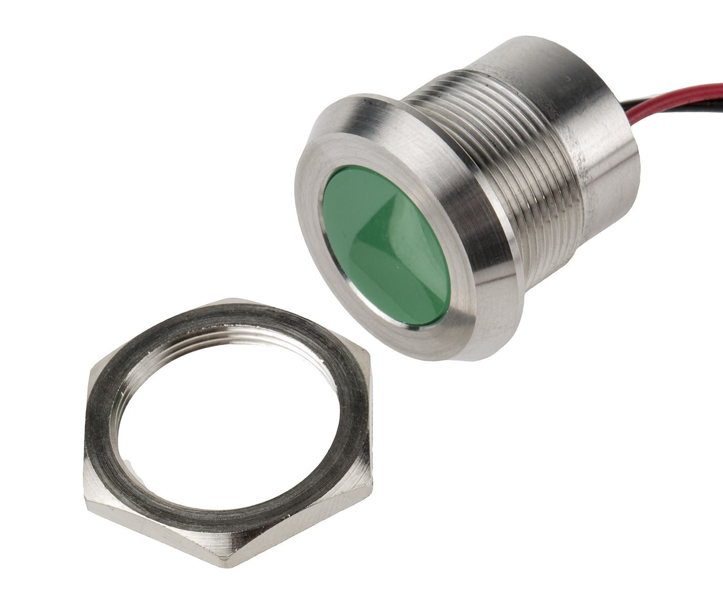 RS PRO Green Panel Mount Indicator, 12V dc, Lead Wire Termination, IP67