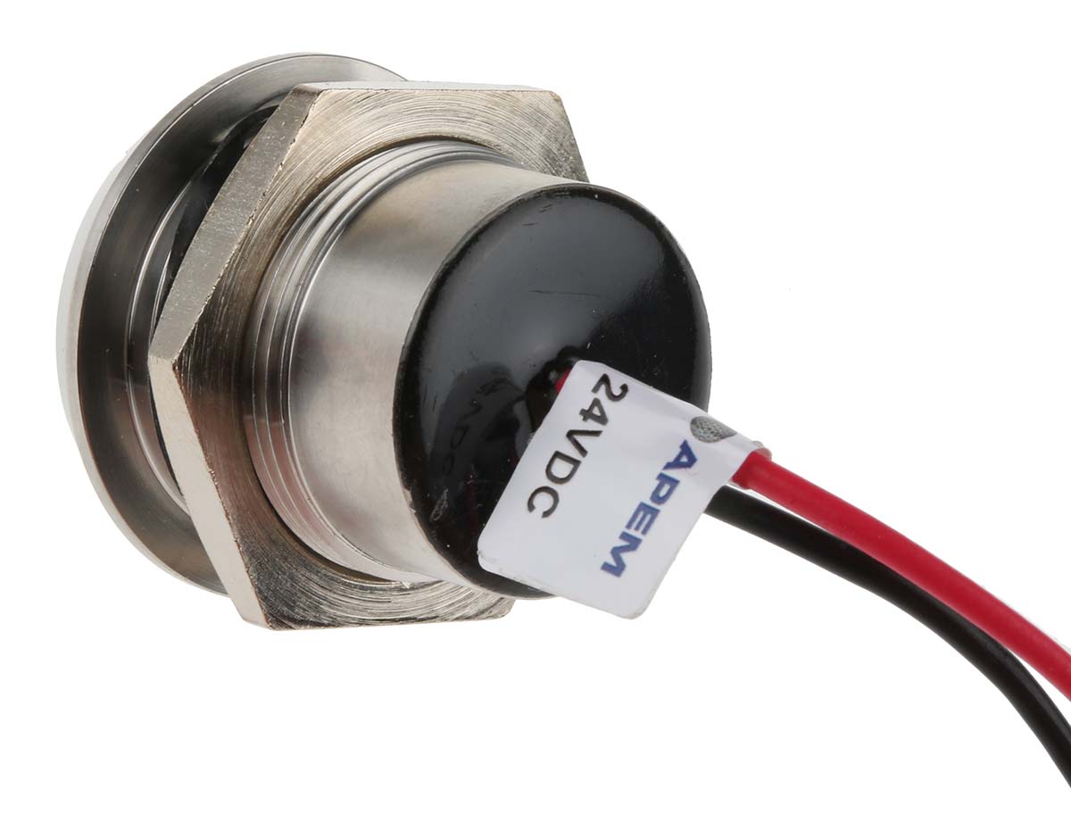 123-2428 RS PRO Green Panel Mount Indicator, 24V dc, Lead Wire Termination, IP67