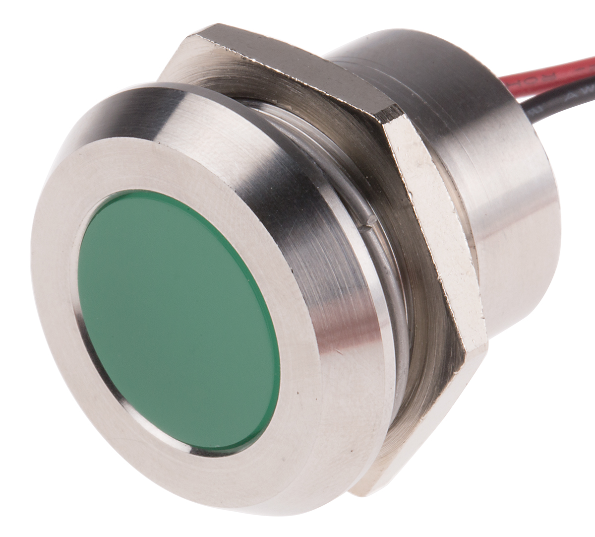 RS PRO Green Panel Mount Indicator, 28V dc, Lead Wire Termination, IP67