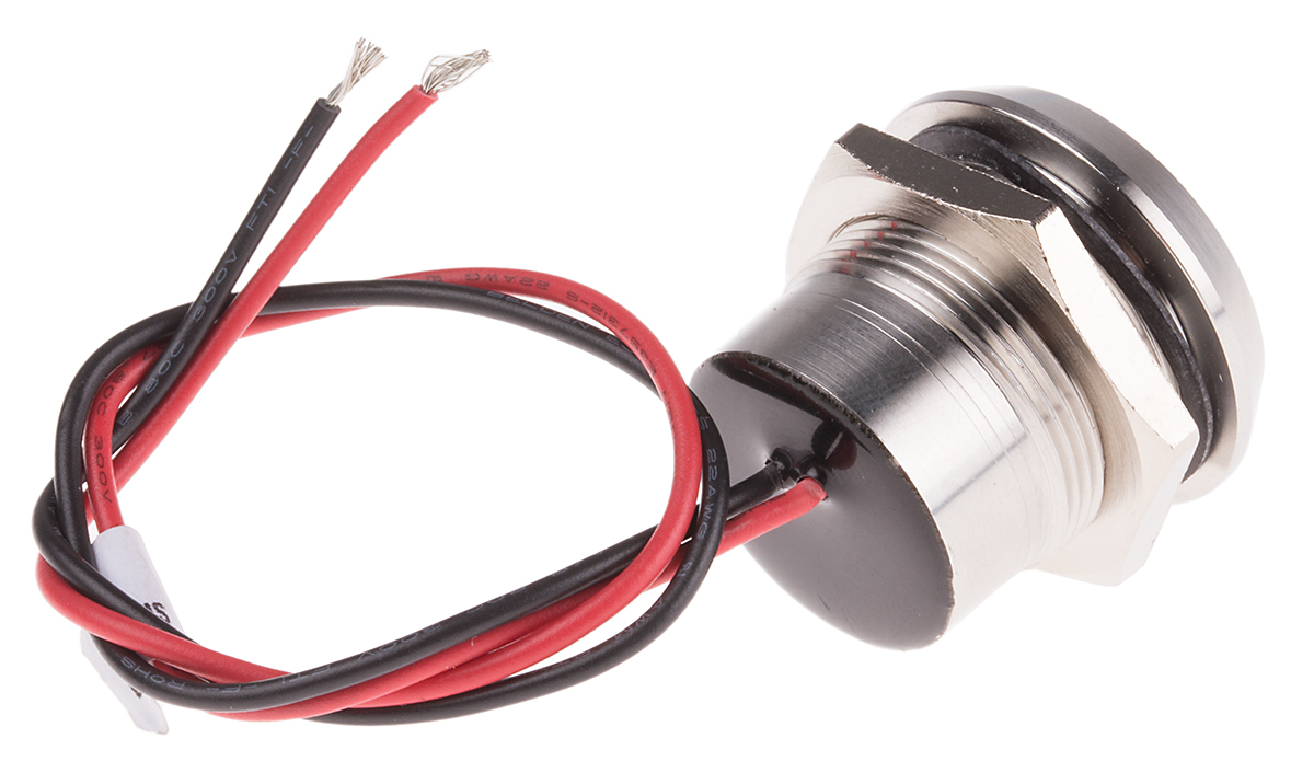 123-2429 RS PRO Green Panel Mount Indicator, 28V dc, Lead Wire Termination, IP67