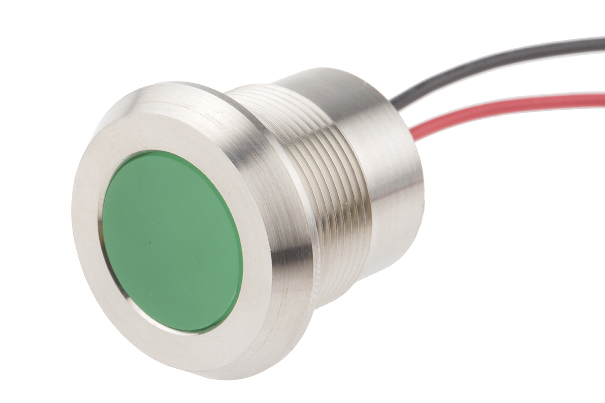 RS PRO Green Panel Mount Indicator, 220V ac, Lead Wire Termination, IP67