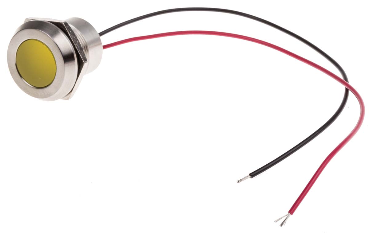 RS PRO Yellow Panel Mount Indicator, 24V dc, Lead Wire Termination, IP67