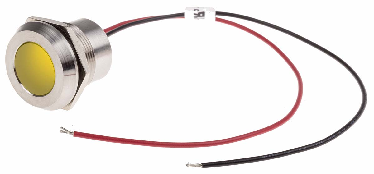 RS PRO Yellow Panel Mount Indicator, 220V ac, Lead Wire Termination, IP67