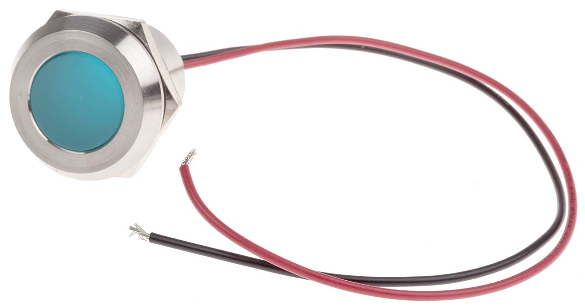 RS PRO Blue Panel Mount Indicator, 12V dc, Lead Wire Termination, IP67
