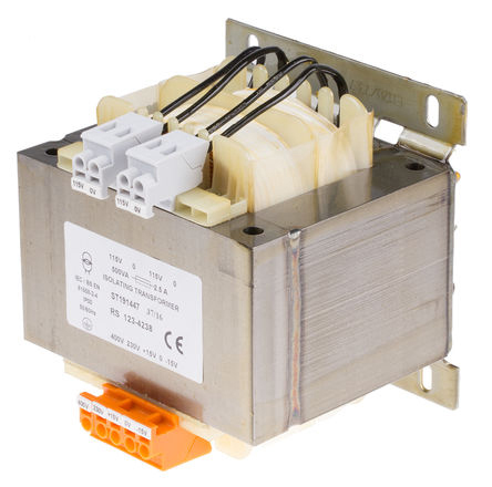 RS PRO 2 Output 500 VA Chassis Mount Transformer, 2 x 115 V ac, CE, IECBSEN 615586, IECBSEN 615584, ASNZS 61558..6,
