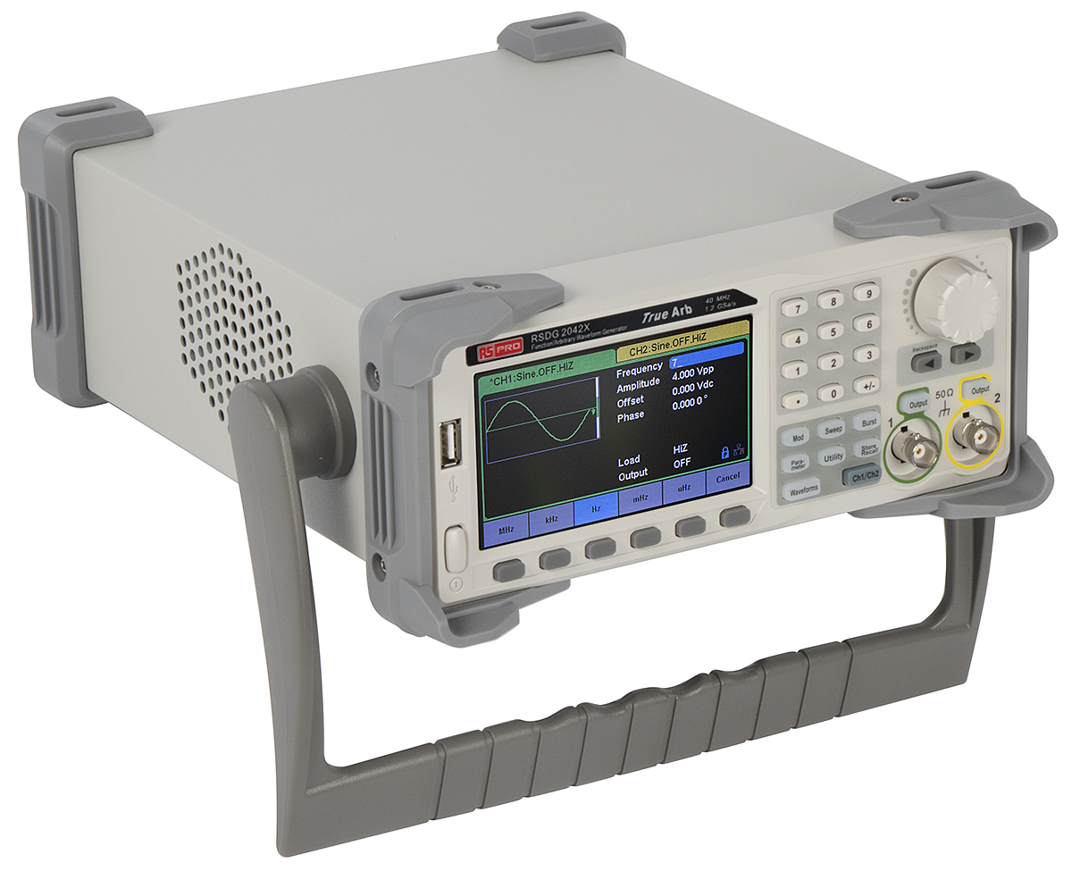 123-6460 RS PRO Arbitrary Waveform Generator 40 MHz Max, 2-Channel, 1 Hz Min