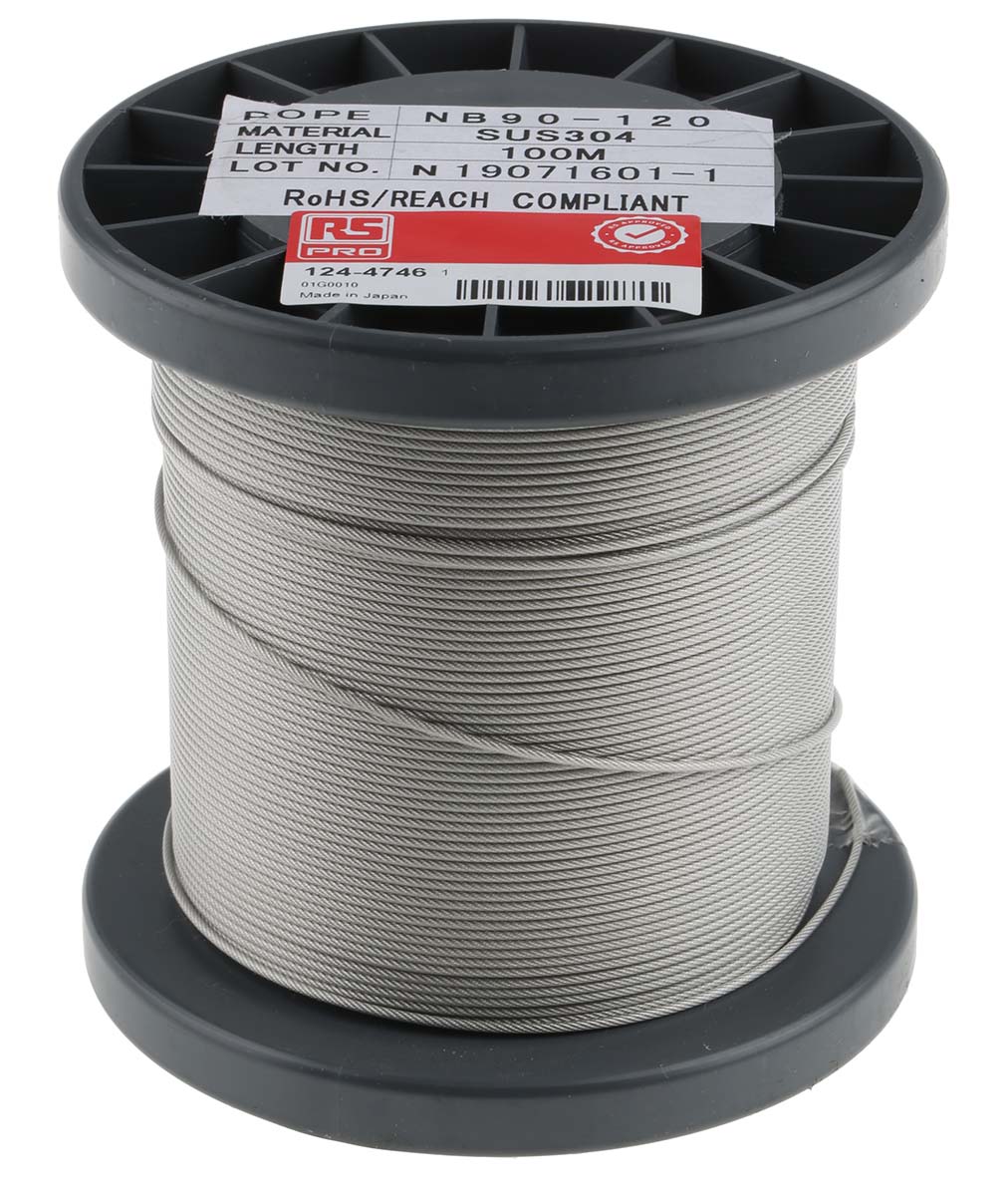 124-4746 RS PRO Stainless Steel Wire Rope, 100 m
