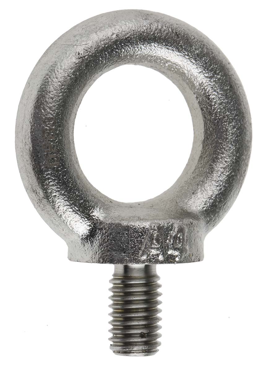 RS PRO Galvanised Steel Eye Bolt, M10 Thread, 17 mm Thread Length, 25 mm, 0.23 t Load