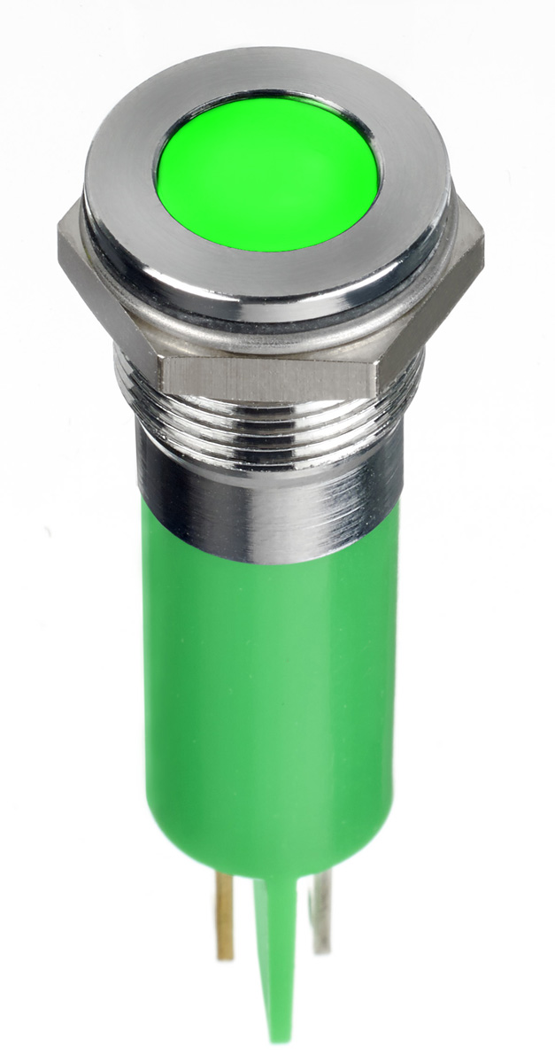 RS PRO Green Panel Mount Indicator, 12V dc, Solder Lug Termination, IP67