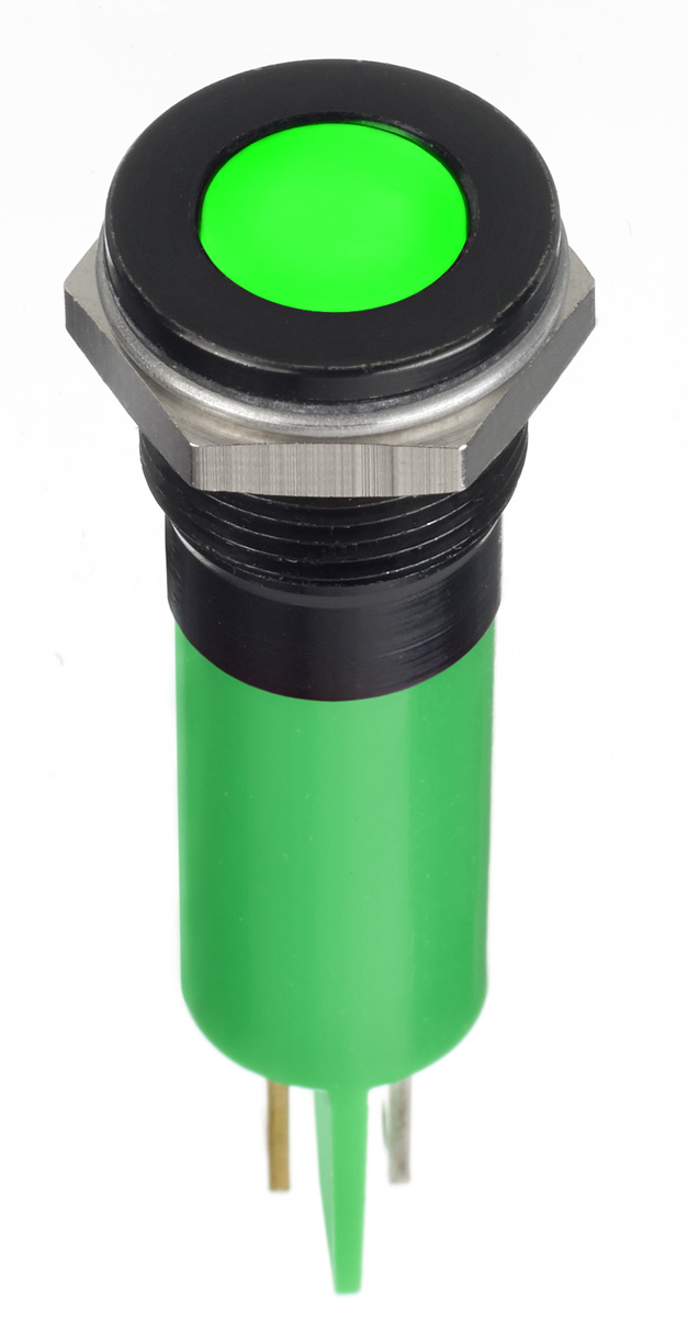 RS PRO Green Panel Mount Indicator, 12V dc, Solder Lug Termination, IP67