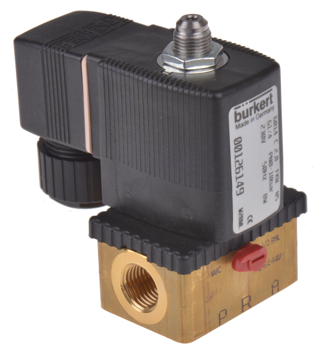 Burkert Solenoid Valve 126149, 3 Port, NC, 230V ac 6.35 mm, 6.35 mm
