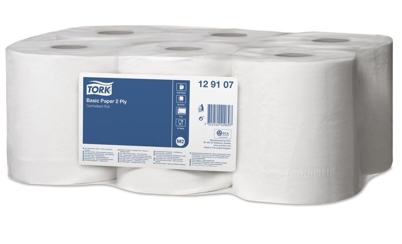 129107 Tork Tork Basic Paper 2 Ply Roll Paper Towel, 150.2 m x 180 mm, 2, 429 Sheets