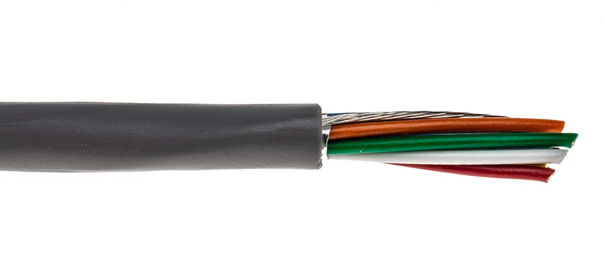 1298c-sl005 Alpha Wire Alpha Essentials Communication & Control Control Cable, 8 Cores, 0.35mm² 22 AWG, Screened, 30 m, Grey