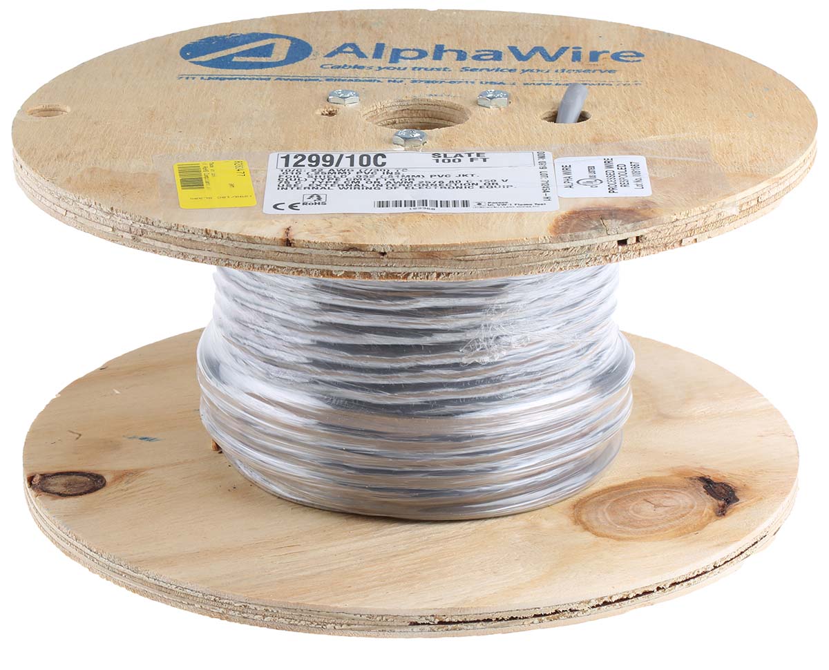 129910c-sl005 Alpha Wire Alpha Essentials Communication & Control Control Cable, 10 Cores, 0.35mm² 22 AWG, Screened, 30 m, Grey