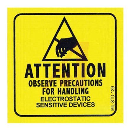SCS Yellow Gloss Paper ESD Label Attention Observe Precautions For Handling Electrostatic Sensitive Devices Text 50.8 mm