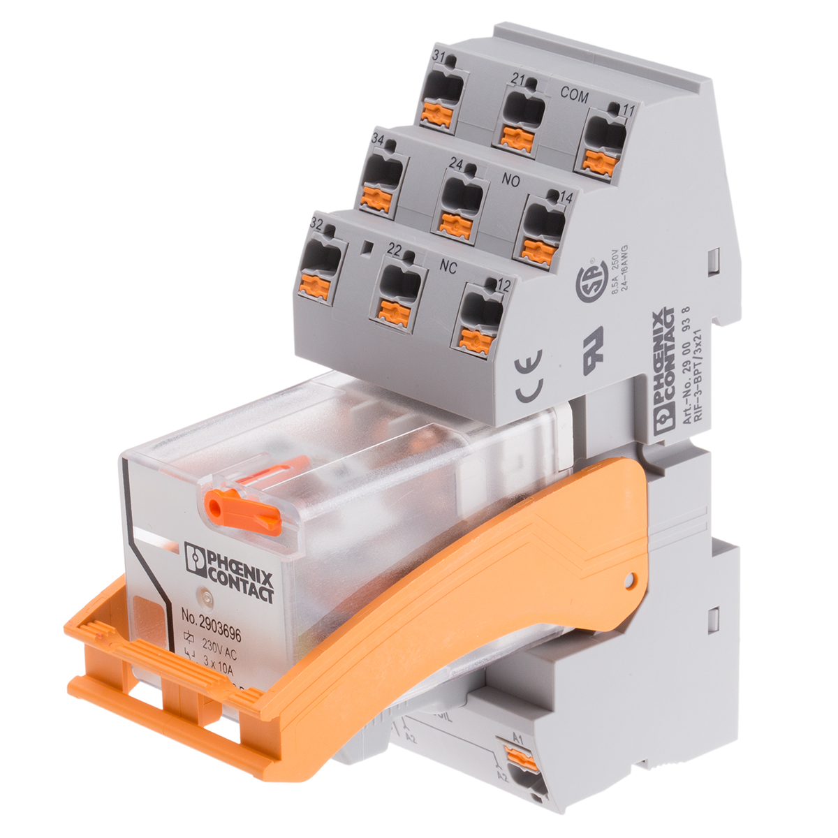 2903292 Phoenix Contact RIF Series Interface Relay, DIN Rail Mount, 230V ac Coil, 3PDT, 3-Pole