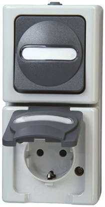 Kopp Schalterprogramm AP FEUCHTR. IP 44 Grey 2 Gang Plug Socket, 16A Indoor & Outdoor, Type F