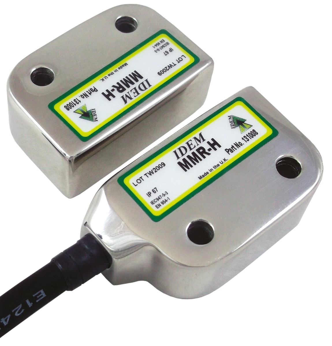 IDEM MMR-H Series Magnetic Non-Contact Safety Switch, 316 Stainless Steel Housing, 24V dc, 2 NC, M12
