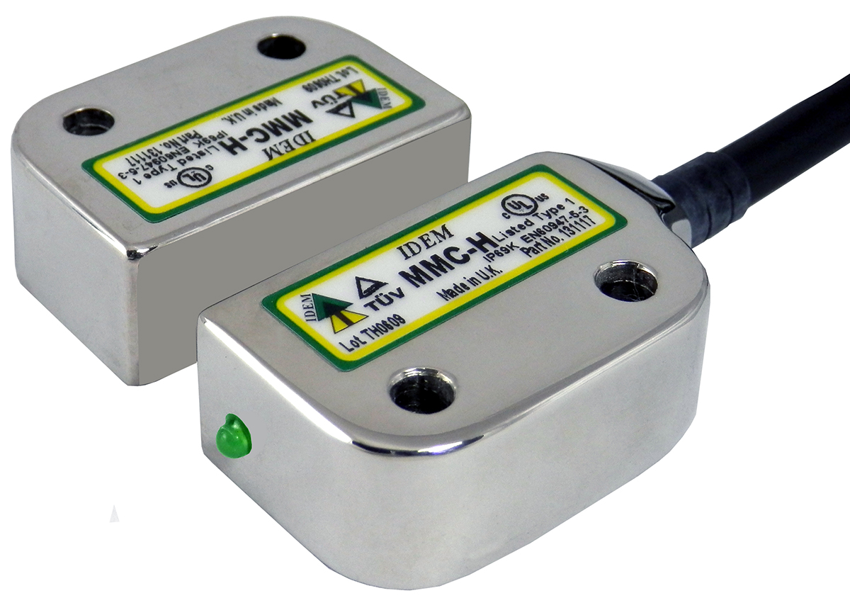 IDEM MMC-H Series Magnetic Non-Contact Safety Switch, 316 Stainless Steel Housing, 24V dc, 2 NC, 5 m Cable