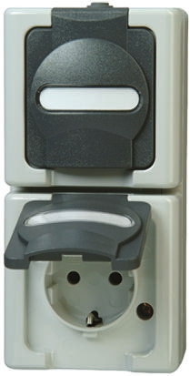 Kopp Grey 2 Gang Plug Socket, 16A Indoor & Outdoor, Type F
