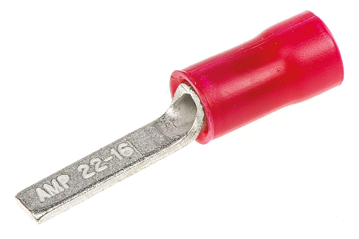 TE Connectivity, PLASTI-GRIP Insulated Crimp Blade Terminal 13 mm Blade Length, 22 AWG to 16 AWG, Red