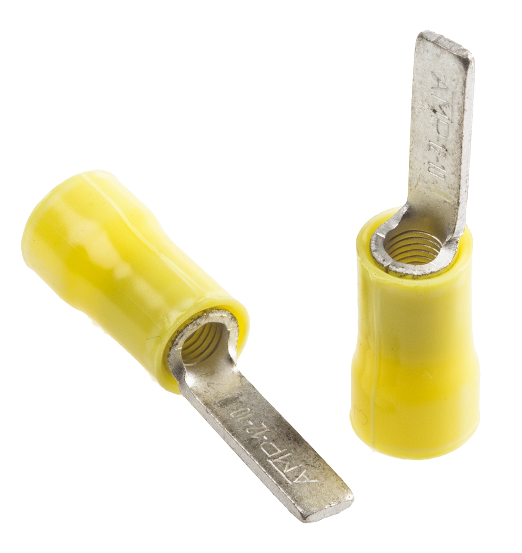TE Connectivity, PLASTI-GRIP Insulated Crimp Blade Terminal 11.8 mm Blade Length, 12 AWG to 10 AWG, Yellow