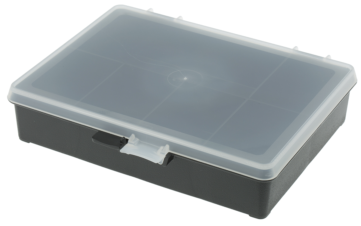 132428 Raaco 6 Cell Black Polypropylene Compartment Box, 40 mm x 179mm x 151 mm