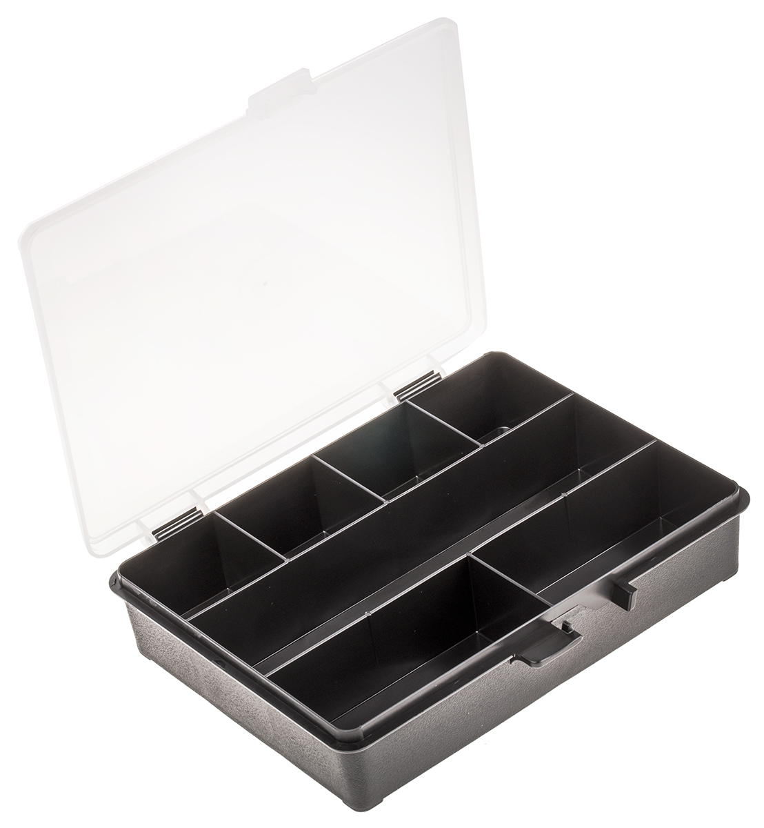 132435 Raaco 7 Cell Black Polypropylene Compartment Box, 40 mm x 179mm x 151 mm