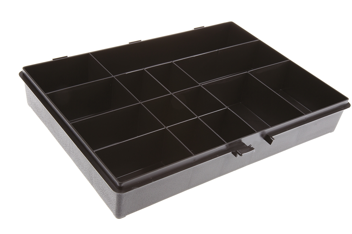 132466 Raaco 14 Cell Black Polypropylene Compartment Box, 55 mm x 332mm x 254 mm