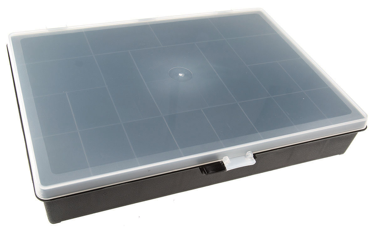 132473 Raaco 21 Cell Black Polypropylene Compartment Box, 55 mm x 332mm x 254 mm