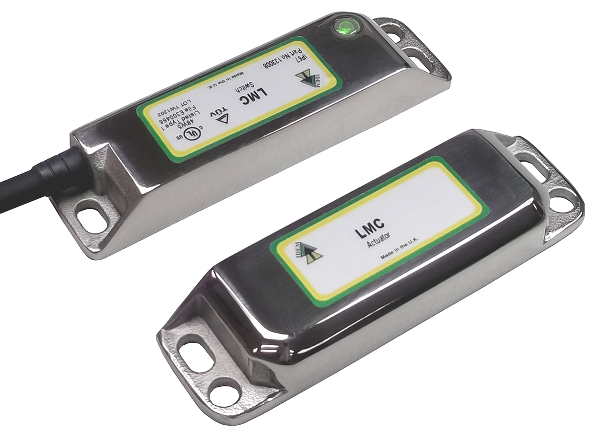 IDEM LMC Series Magnetic Non-Contact Safety Switch, 316 Stainless Steel Housing, 24V dc, 2 NC, M12