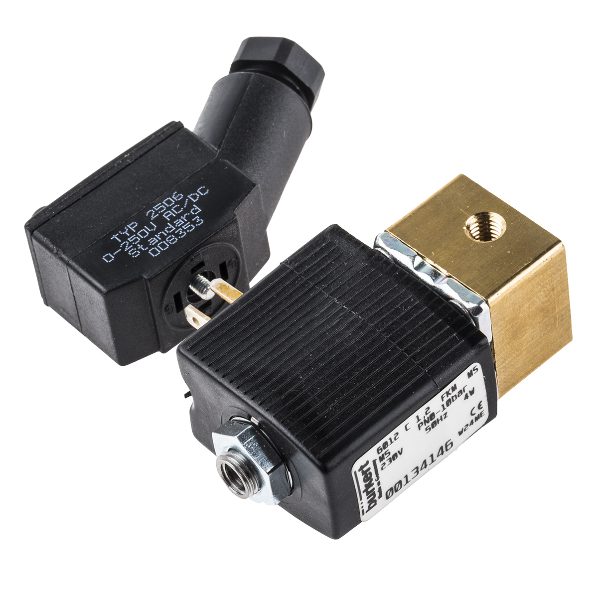Burkert Solenoid Valve 134146, 3 Port, NC, 230V ac 127 mm
