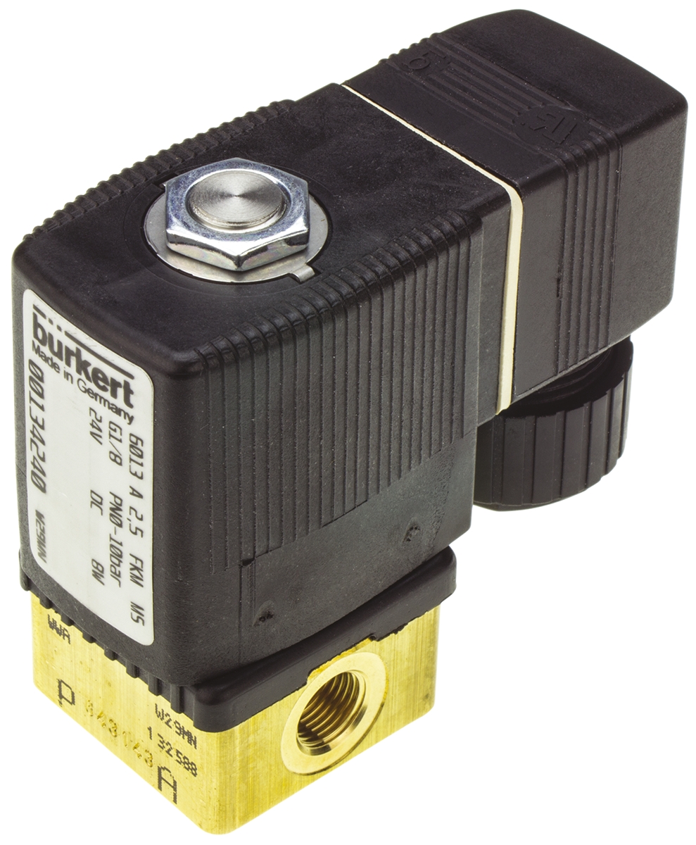 Burkert Solenoid Valve 134240, 2 Port, NC, 24V dc 3.18 mm, 3.18 mm