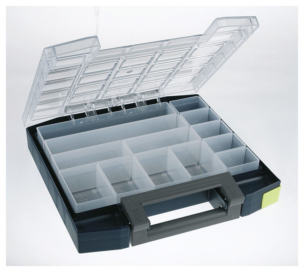 Raaco 13 Cell Blue Polypropylene, Polycarbonate Compartment Box, 55 mm x 298mm x 284 mm