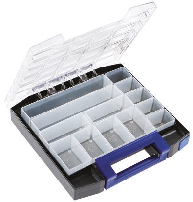134804 Raaco 13 Cell Blue Polypropylene, Polycarbonate Compartment Box, 55 mm x 298mm x 284 mm