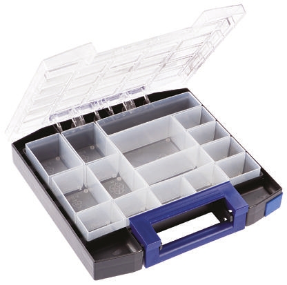 134811 Raaco 15 Cell Grey Polypropylene, Polycarbonate Compartment Box, 55 mm x 298mm x 284 mm