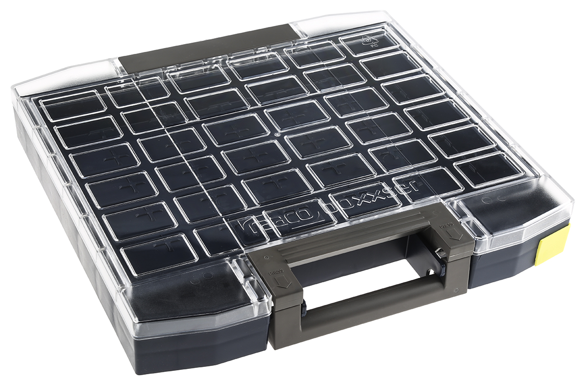 134828 Raaco 10 Cell Blue Polystyrene, Polycarbonate, Polypropylene Compartment Box, 55.0 mm x 354.0mm x 323.0 mm