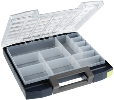 134835 Raaco 12 Cell Blue Polycarbonate, Polypropylene Compartment Box, 55 mm x 354mm x 323 mm
