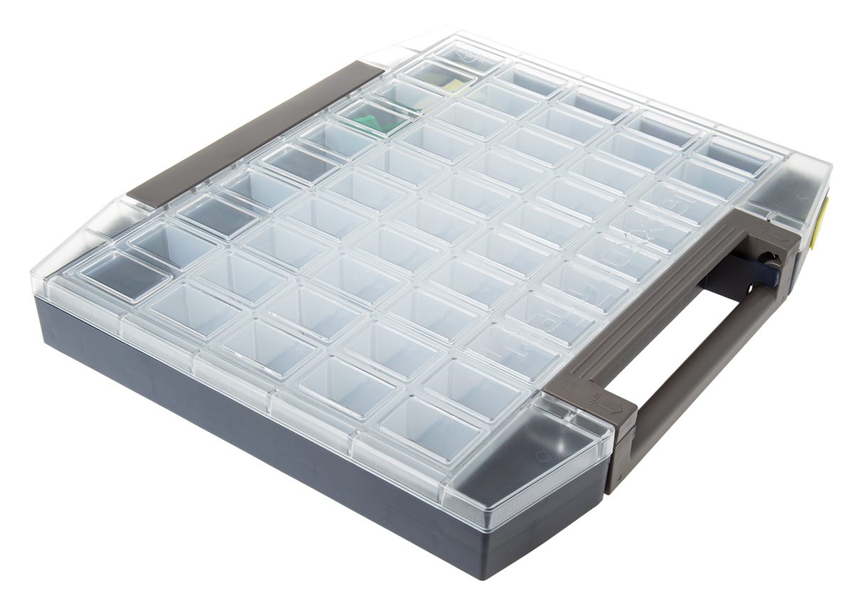 Raaco 45 Cell Grey Polypropylene, Polycarbonate Compartment Box, 55 mm x 421mm x 361 mm